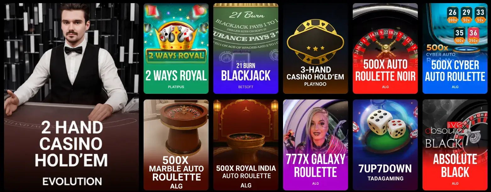 Jeux de table casino en ligne 10Black – blackjack, roulette et poker en direct et RNG
