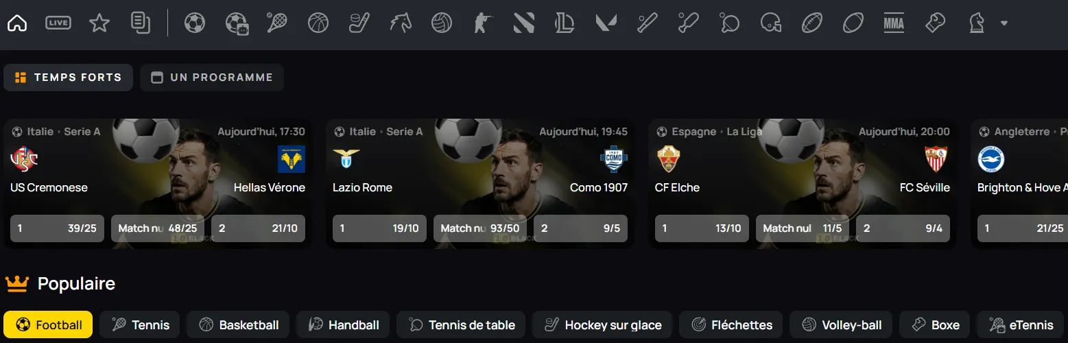 Paris sportifs 10Black – bookmaker et paris en ligne sur football, tennis et e-sports avec cotes attractives